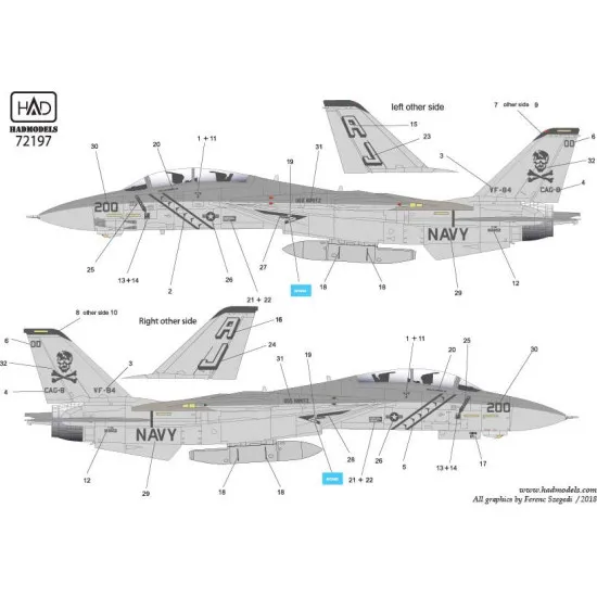 Had Models 72197 1/72 Decal For F-14a Vf-84 Jolly Rogers Uss Nimitz Low Visibility