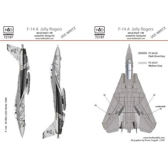 Had Models 72197 1/72 Decal For F-14a Vf-84 Jolly Rogers Uss Nimitz Low Visibility