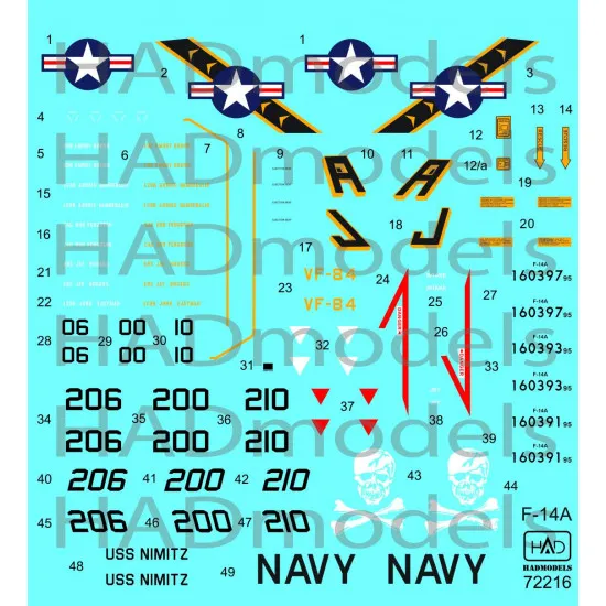 Had Models 72216 1/72 Decal For F-14a Jolly Rogers / Uss Nimitz Accessories Kit