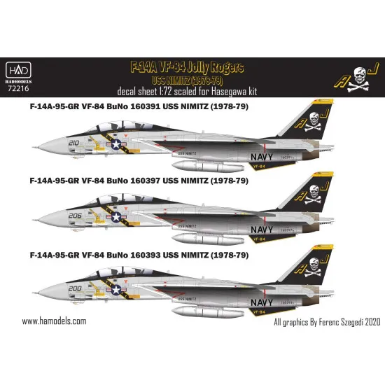 Had Models 72216 1/72 Decal For F-14a Jolly Rogers / Uss Nimitz Accessories Kit