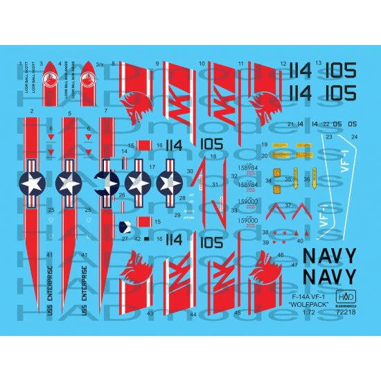 Had Models 72218 1/72 Decal For F-14a Vf-1 Wolfpack Uss Enterprise Accessories