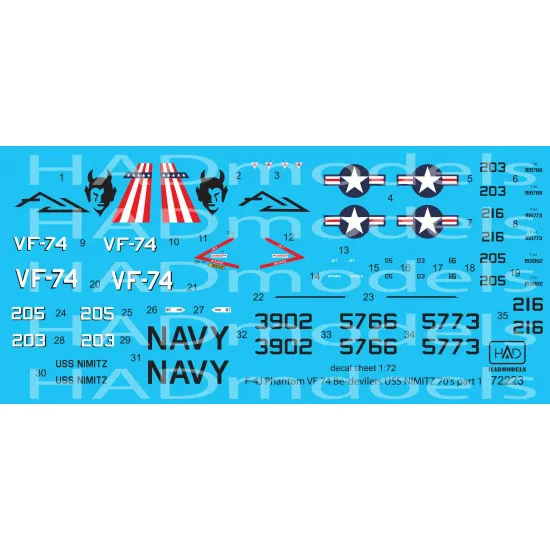 Had Models 72223 1/72 Decal For F-4j Phantom Ii Be-devilers Uss Nimitz 70s