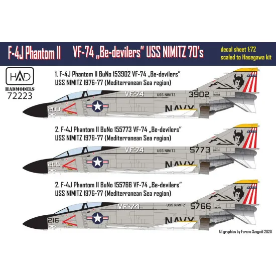 Had Models 72223 1/72 Decal For F-4j Phantom Ii Be-devilers Uss Nimitz 70s
