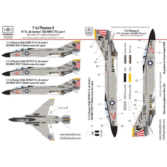 Had Models 72223 1/72 Decal For F-4j Phantom Ii Be-devilers Uss Nimitz 70s