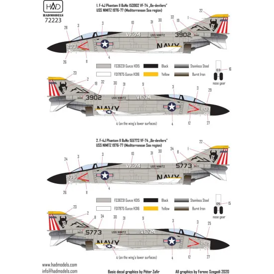 Had Models 72223 1/72 Decal For F-4j Phantom Ii Be-devilers Uss Nimitz 70s