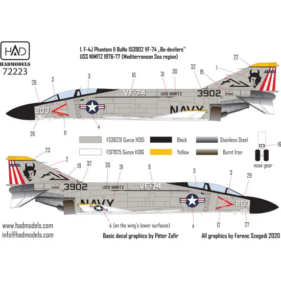 Had Models 72223 1/72 Decal For F-4j Phantom Ii Be-devilers Uss Nimitz 70s