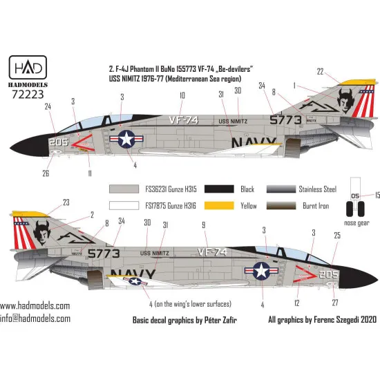 Had Models 72223 1/72 Decal For F-4j Phantom Ii Be-devilers Uss Nimitz 70s