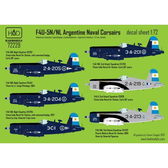 Had Models 72229 1/72 Decal For F4u-5n / Nl Argentine Naval Corsairs
