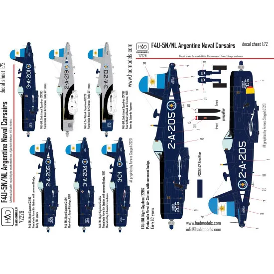 Had Models 72229 1/72 Decal For F4u-5n / Nl Argentine Naval Corsairs