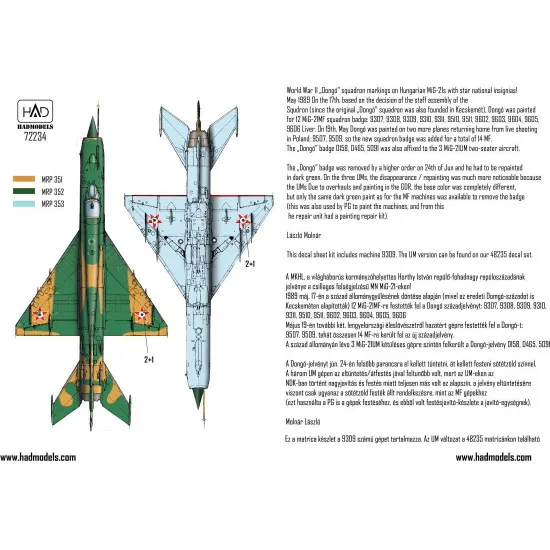 Had Models 72234 1/72 Decal For Mig-21 Mf 9309 Dongo Squadron With Star National Insignias