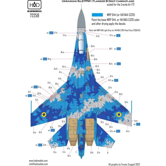 Had Models 72259 1/72 Decal For Ukrainian Su-27 P1m Flanker B Digital Camouflage