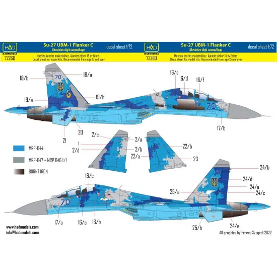 Had Models 72260 1/72 Decal For Su-27 Ub Ukrainian Digital Camouflage