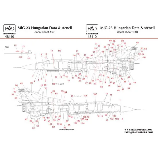 Had Models 48110 1/48 Decal For Mig-23 Hungarian Stencil