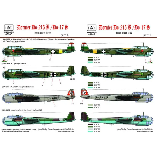 Had Models 48145 1/48 Decal For Dornier Do-215 B/Do-17s Hungarian Russian Greman