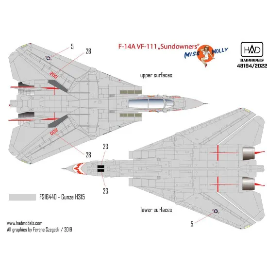 Had Models 48194/2022 1/48 Decal For F-14a Vf111 Sundowners Miss Molly