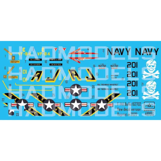 Had Models 48196/2022 1/48 Decal For F-14a Vf-84 Jolly Rogers Buno162702