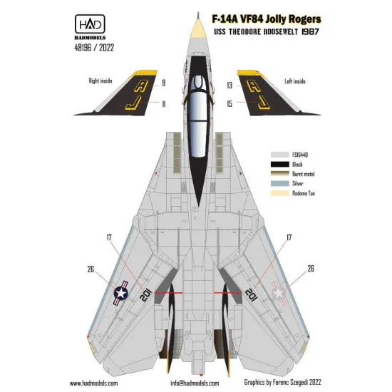 Had Models 48196/2022 1/48 Decal For F-14a Vf-84 Jolly Rogers Buno162702