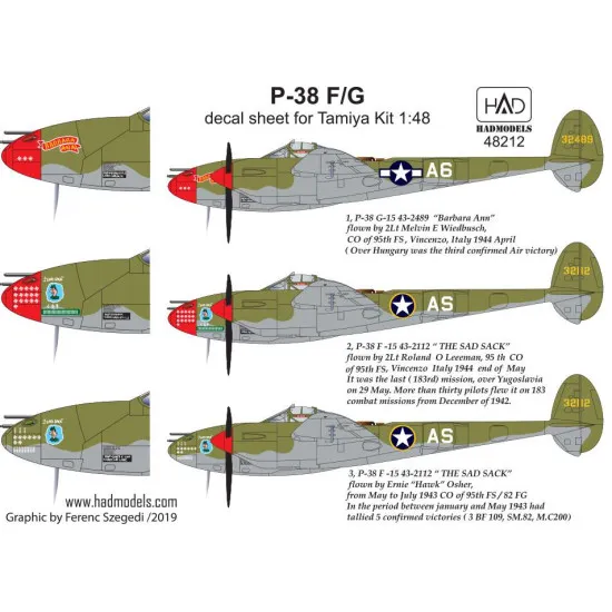 Had Models 48212 1/48 Decal For P-38 F/G For Tamiya Kit Above Europe Accessories