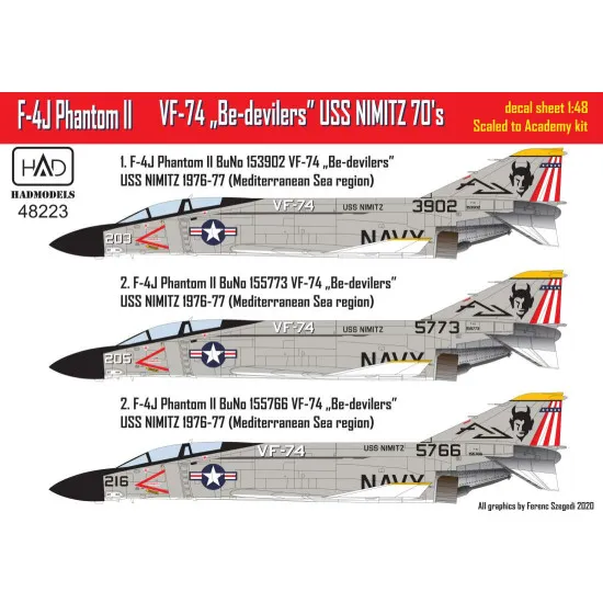Had Models 48223 1/48 Decal F-4j Phantom Vf 74 Be-devilers Uss Nimitz 70s Part 1