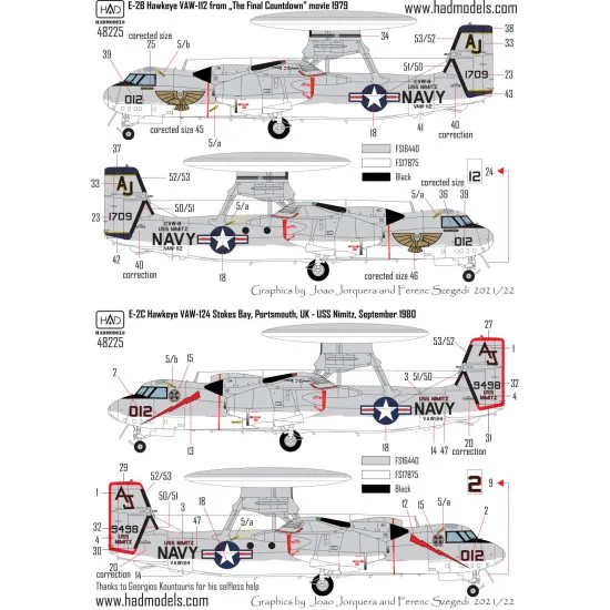 Had Models 48225 1/48 Decal E-2b/C Vaw-124 With Thefinal Countdown Vaw-112 B Version