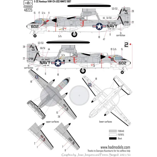 Had Models 48225 1/48 Decal E-2b/C Vaw-124 With Thefinal Countdown Vaw-112 B Version