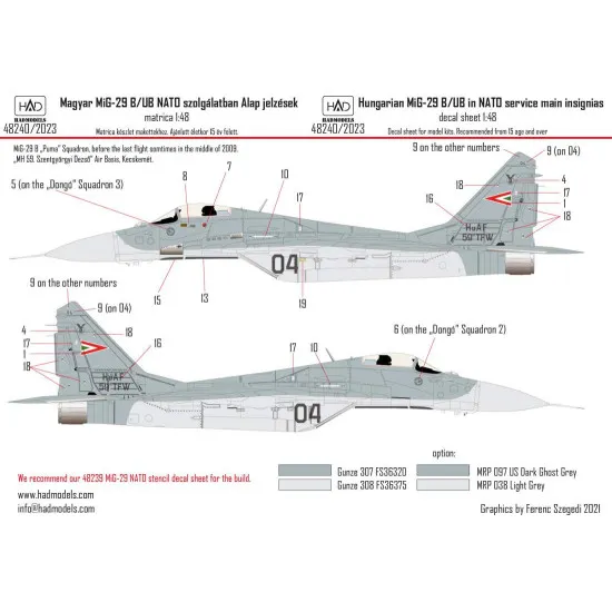Had Models 48240 1/48 Decal For Hungarian Mig-29 In Nato Service Accesories Kit