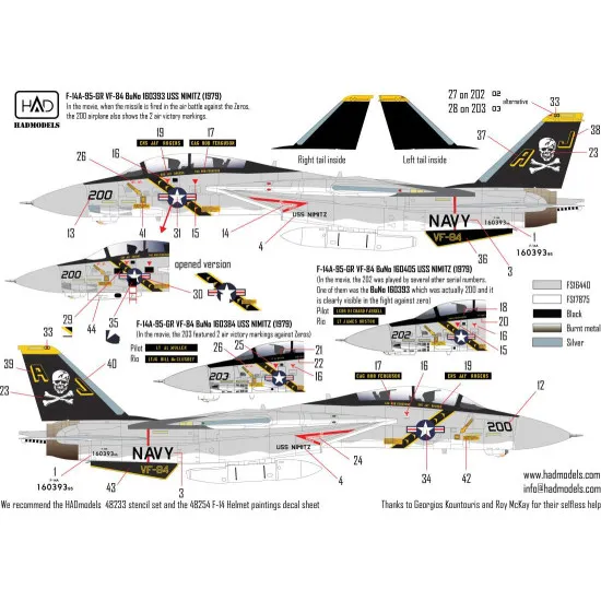 Had Models 48251 1/48 Decal Fot F-14a Jolly Rogers In Action In The Final Countdown