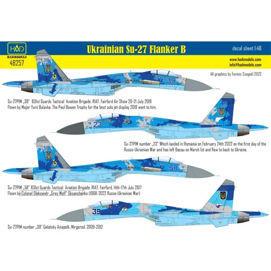 Had Models 48257 1/48 Decal For Ukrainian Su-27 P1m Flanker B Accessories Kit