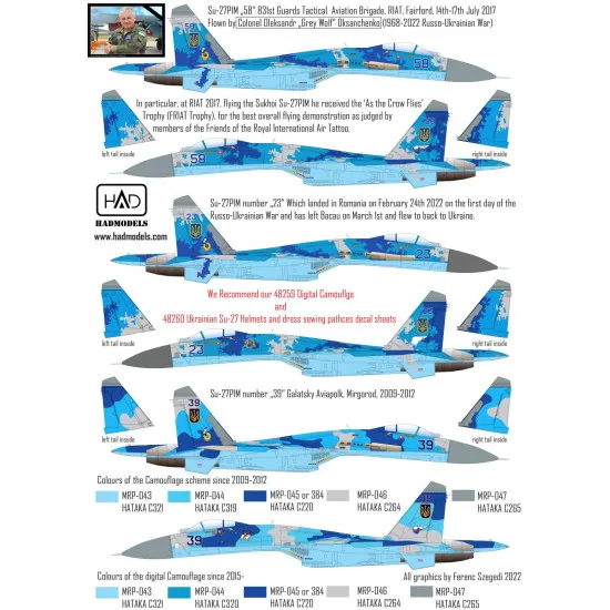 Had Models 48257 1/48 Decal For Ukrainian Su-27 P1m Flanker B Accessories Kit