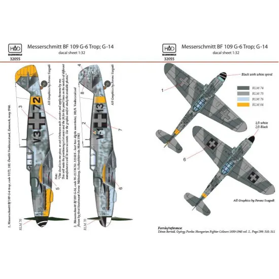 Had Models 32055 1/32 Decal For Messerschmitt Bf 109 G-6 G-14 V3 72 W1 13