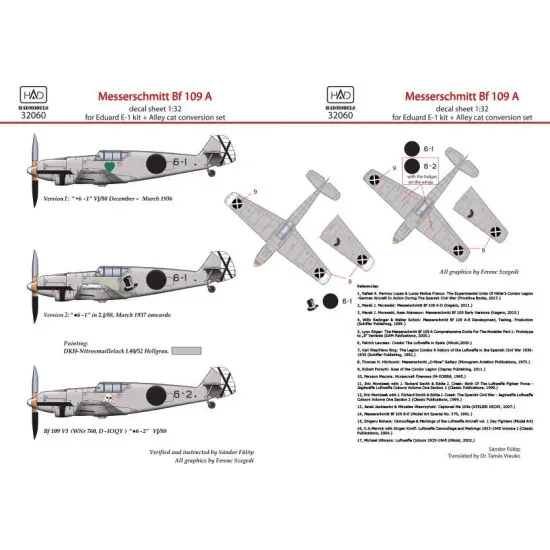 Had Models 32060 1/32 Decal For Messerschmitt Bf 109 A Accessories Kit