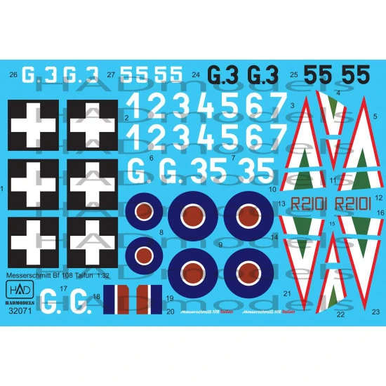 Had Models 32071 1/32 Decal For Messerschmitt 108 Taifun Accessories Kit
