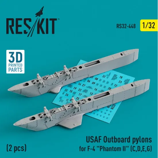 Reskit Rs32-0448 1/32 Usaf Outboard Pylons For F4 Phantom Ii C D E G 2 Pcs 3d Printed