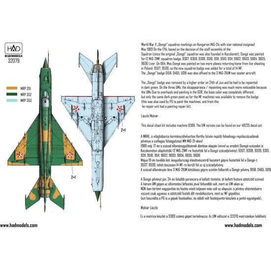 Had Models 32079 1/32 Decal For Mig-21 Mf 9309 Dongo Squadron With Star National Insignias
