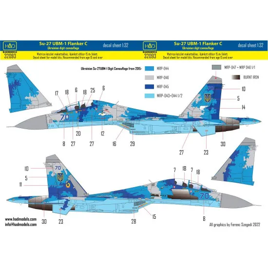 Had Models 32093 1/32 Decal For Ukrainian Su-27ubm-1 Flanker C