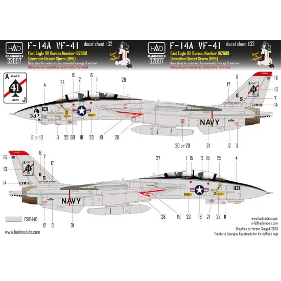 Had Models 32097 1/32 Decal For F-14a Desert Storm Queen Of Spades