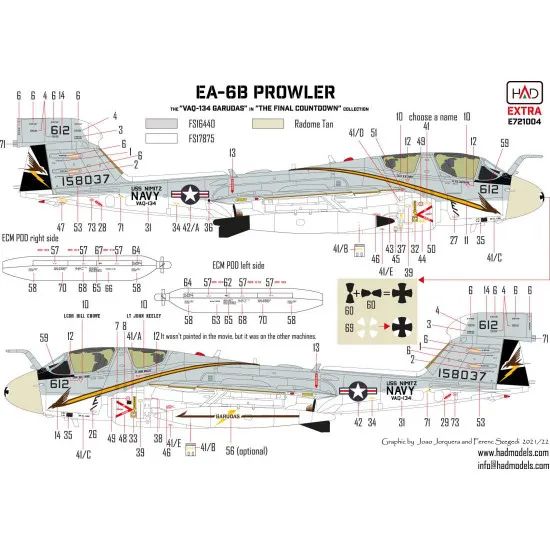 Had Models E721004 1/72 Decal For Ea-6b Prowler Vaq-134 Garudas In The Final Countdown