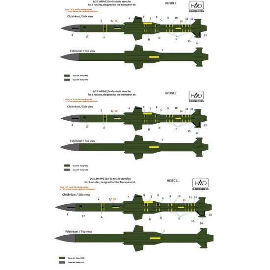 Had Models 035011 1/35 Decal For 3m9me/Sa-6 Missiles Stencils Accessories Kit
