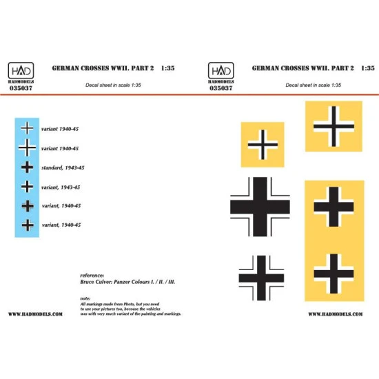 Had Models 035037 1/35 Decal For German Ww2 Crosses Part 2 Accessories Kit