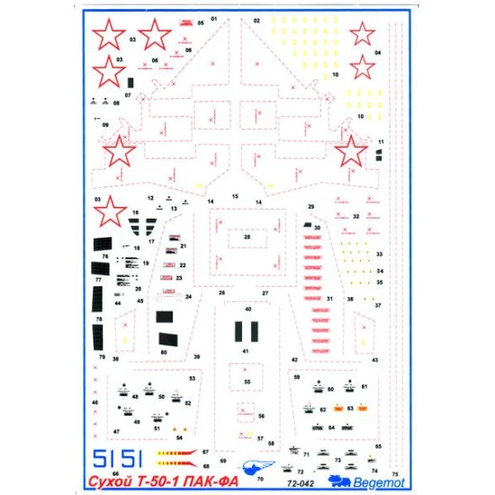 Sukhoi T-50 PAK-FA decals set 1/72 BEGEMOT 72042