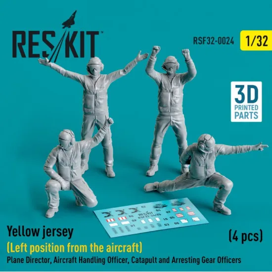 Reskit Rsf32-0024 1/32 Yellow Jersey Left Position From The Aircraft Plane Director Aircraft Handling Officer. Catapult And Arresting Gear Officers 4 Pcs 3d Printed