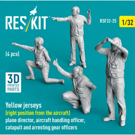 Reskit Rsf32-0025 1/32 Yellow Jersey Right Position From The Aircraft Plane Director Aircraft Handling Officer Catapult And Arresting Gear Officers 4 Pcs 3d Printed