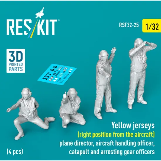 Reskit Rsf32-0025 1/32 Yellow Jersey Right Position From The Aircraft Plane Director Aircraft Handling Officer Catapult And Arresting Gear Officers 4 Pcs 3d Printed