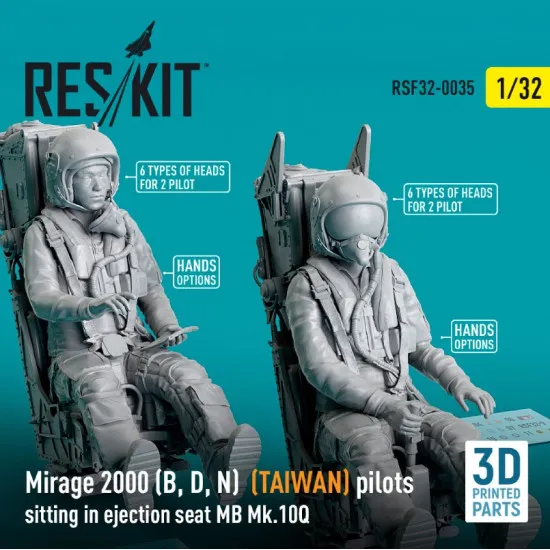 Reskit Rsf32-0035 1/32 Mirage 2000 B D N Taiwan Pilots Sitting In Ejection Seat Mb Mk.10q 2 Pcs 3d Printed