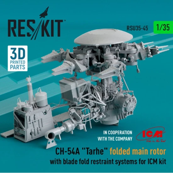 Reskit Rsu35-0045 1/35 Ch54a Tarhe Folded Main Rotor With Blade Fold Restraint Systems For Icm Kit 3d Printed