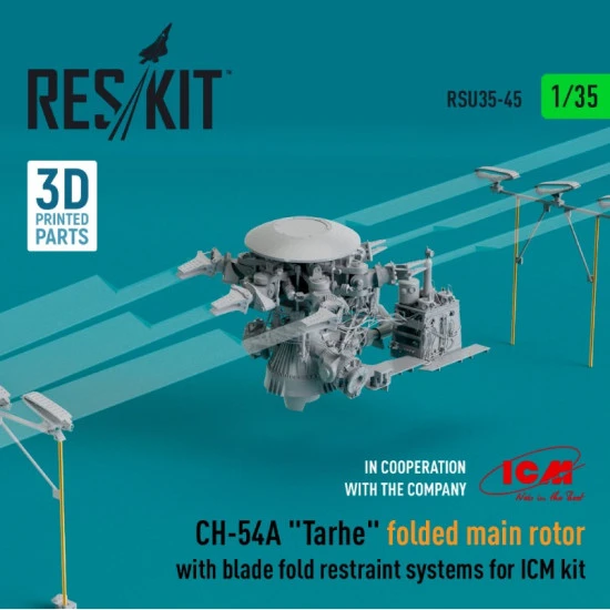 Reskit Rsu35-0045 1/35 Ch54a Tarhe Folded Main Rotor With Blade Fold Restraint Systems For Icm Kit 3d Printed