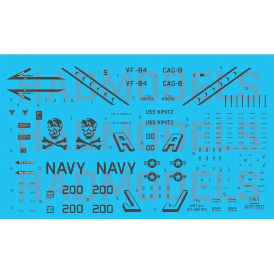 Had Models 48197 1/48 Decal For F-14a Vf-84 Jolly Rogers 1986 Low Visibility With Stencils