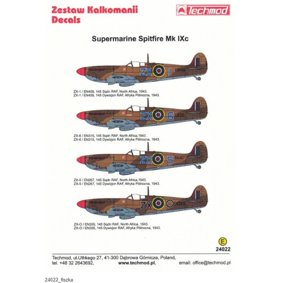 Techmod 24022 1/24 Decal For Supermarine Spitfire Mkixc Accessories For Aircraft