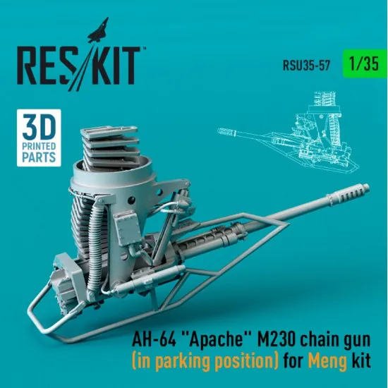 Reskit Rsu35-0057 1/35 Ah64 Apache M230 Chain Gun In Parking Position For Meng Kit 3d Printed