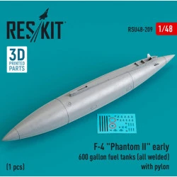 Reskit Rsu48-0209 1/48 F4 Phantom Ii Early 600gallon Fuel Tanks All Welded With Pylon 1 Pcs 3d Printed